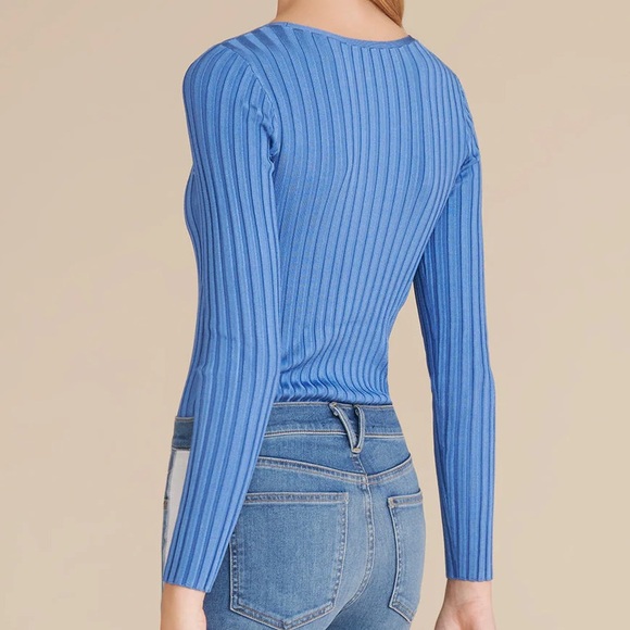 Veronica Beard Clara Blue Square Neck Ribbed Knit Long Sleeve Top - Picture 6 of 6